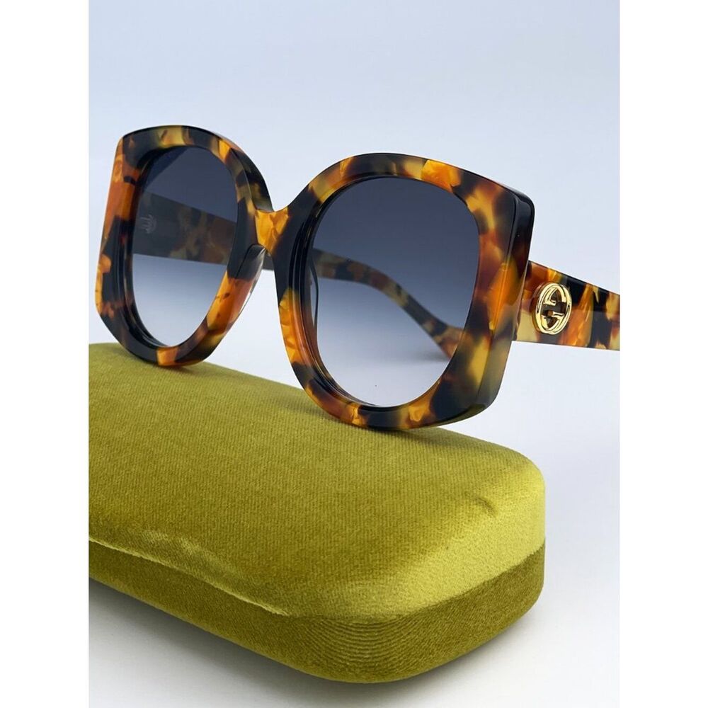 NEW Gucci GG1257S 004 Havana Gradient Blue Butterfly Oversized Women Sunglasses